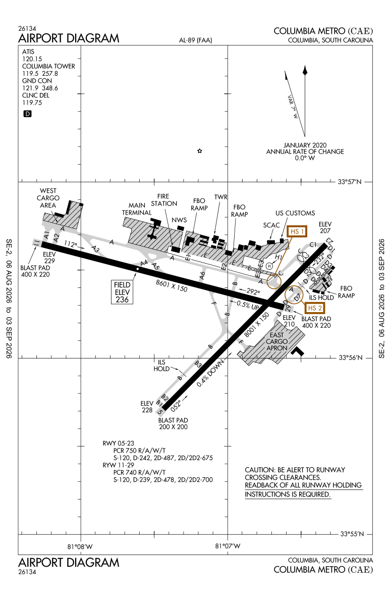 KCAE airport diagram
