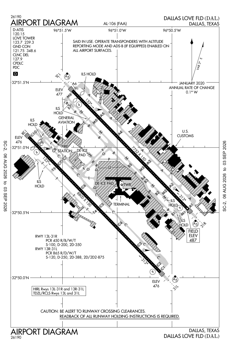 KDAL airport diagram