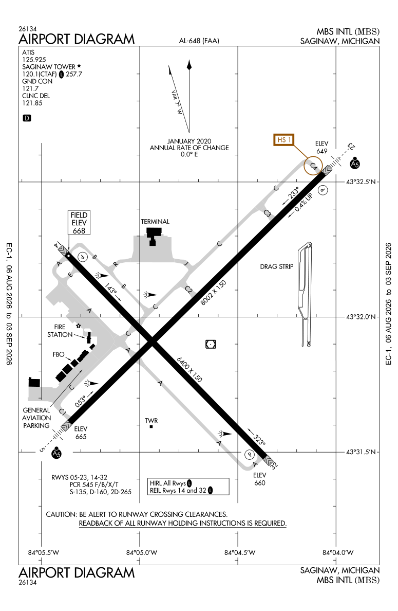 KMBS airport diagram