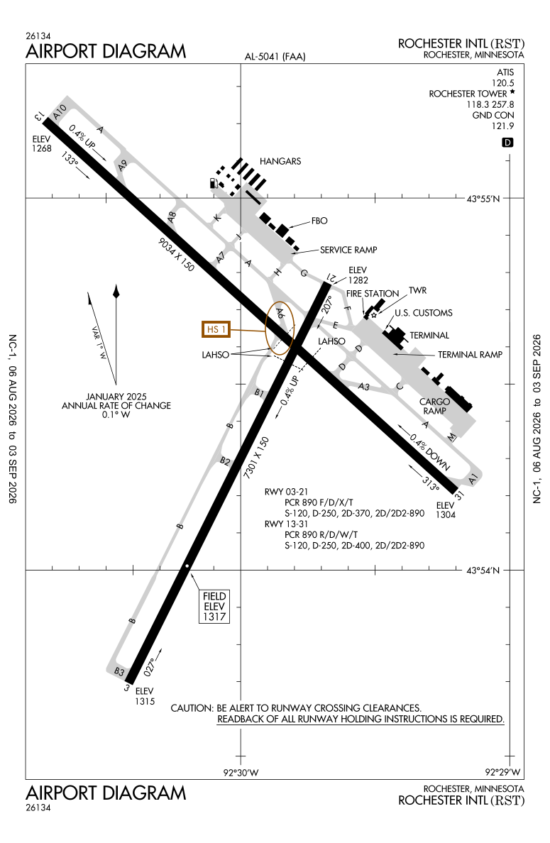 KRST airport diagram