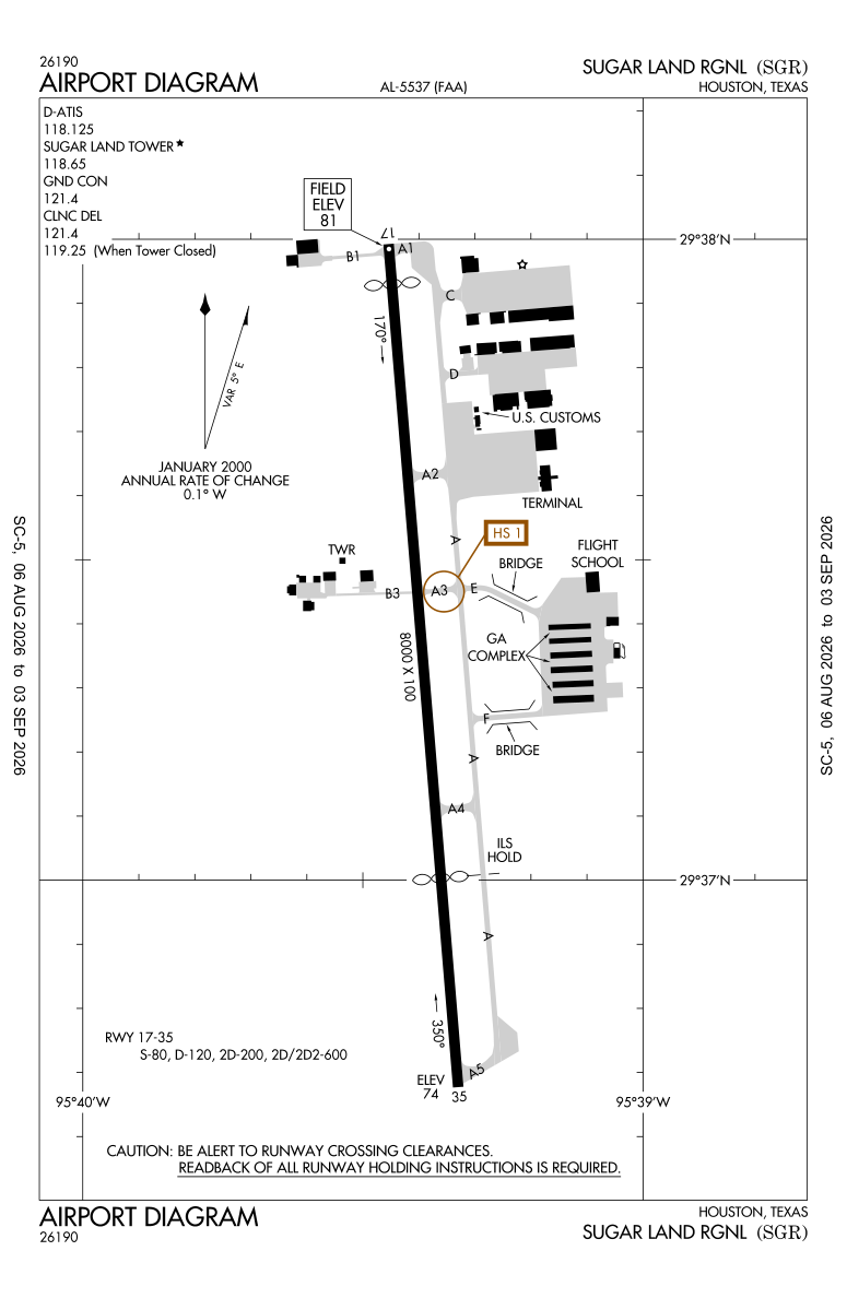 KSGR airport diagram