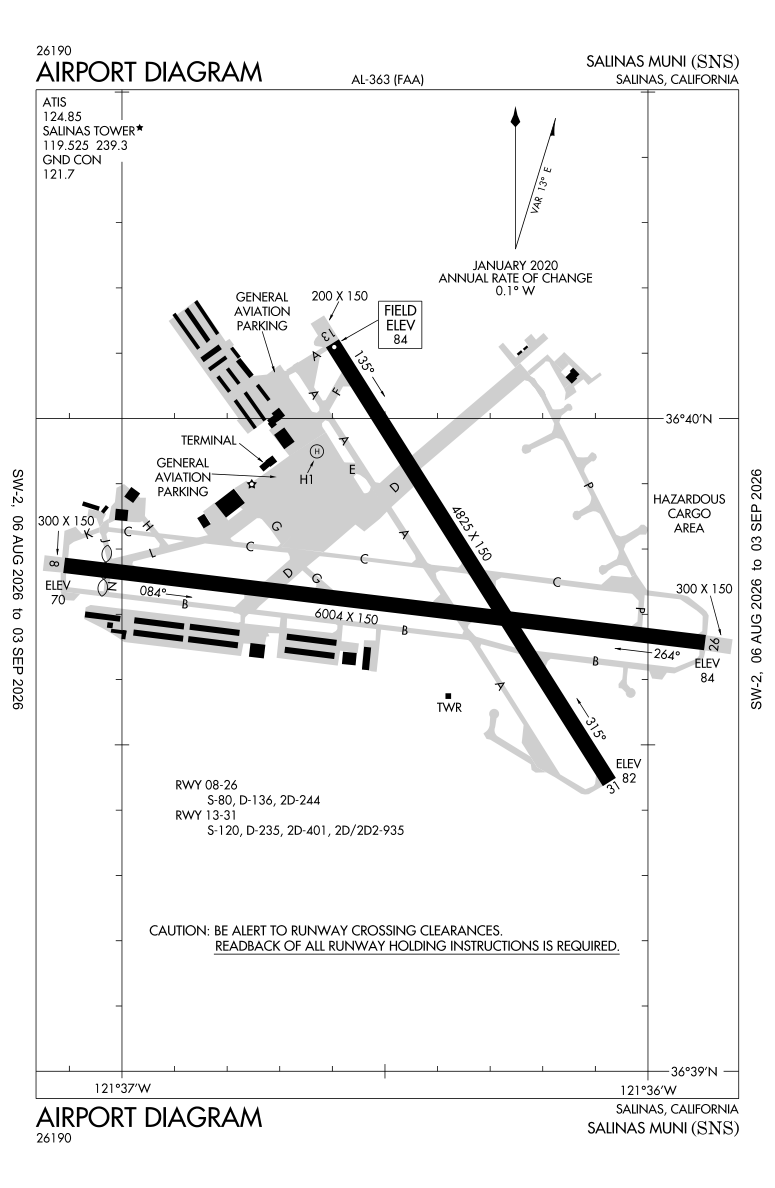 KSNS airport diagram